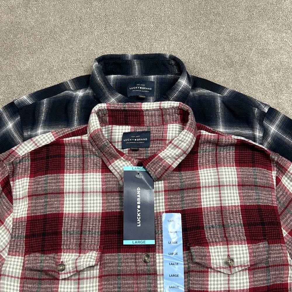 2 Lucky Brand Shirt Mens Large Plaid Flannel Long Sleeve Button Up Pockets